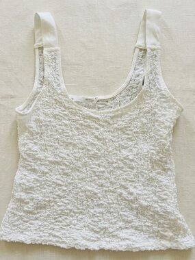 Zara White Textured Crinkle Knit Tank Top